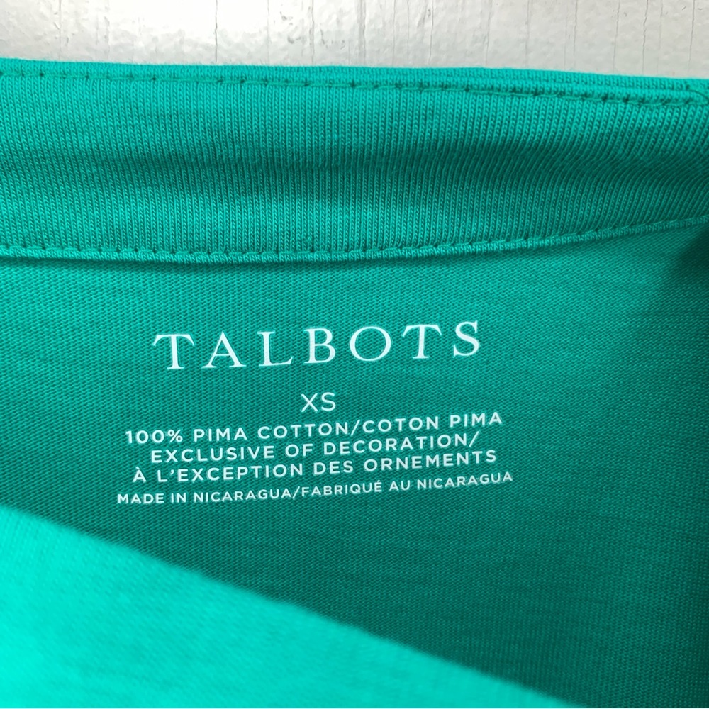 Talbots XS Tunic Top Boat Neck Green Pima Cotton Embroidered Medallion Fringe - Picture 3 of 12